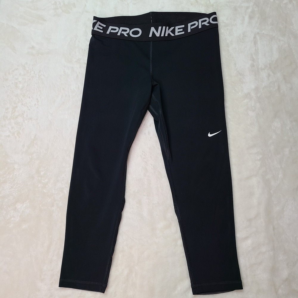 Nike Pro Women's Mid-Rise Crop Mesh-Panel Leggings Large Black